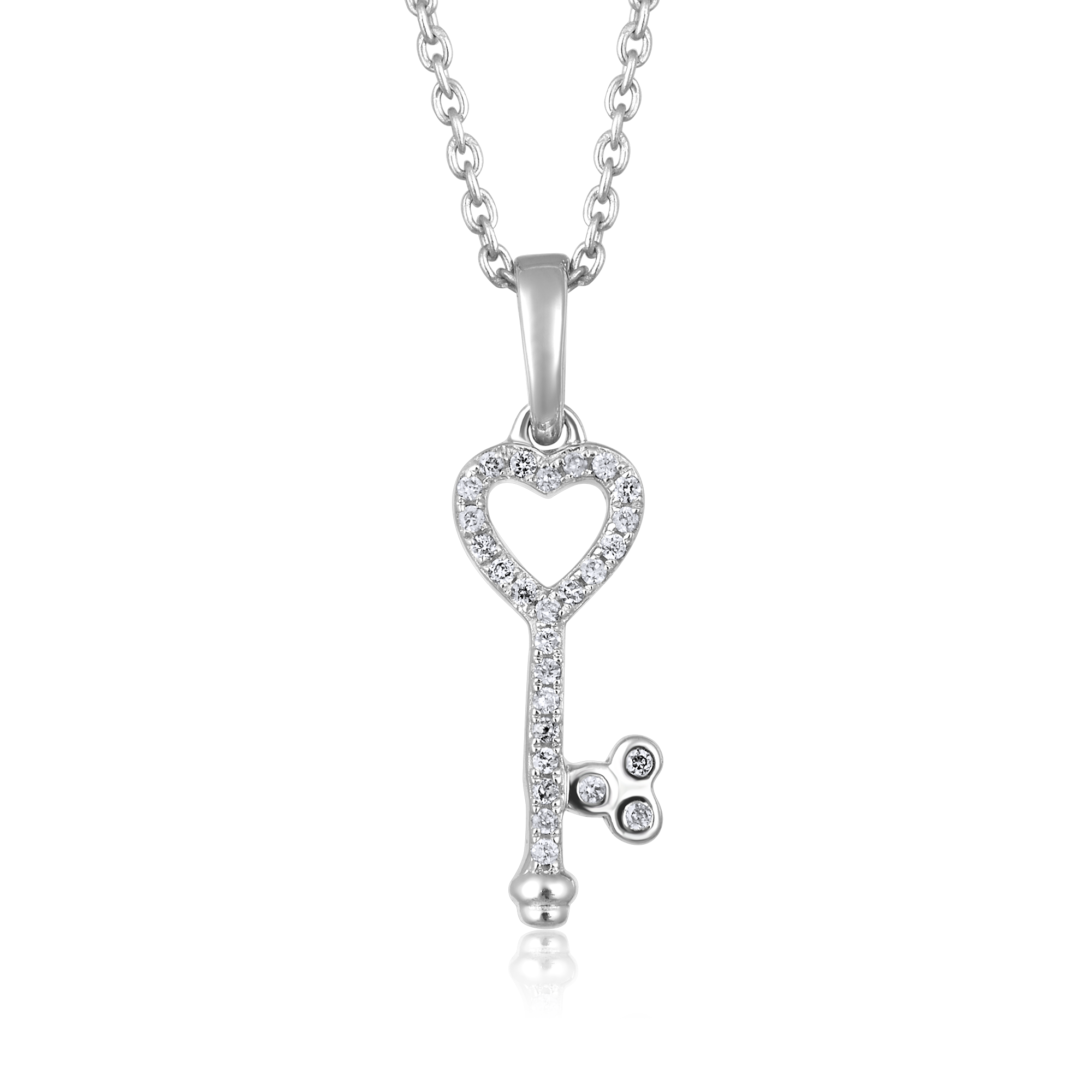 Certified 14K Gold 0.1ct Natural Diamond Heart Key Pendant Necklace