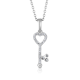 Certified 14K Gold 0.1ct Natural Diamond Heart Key Pendant Necklace