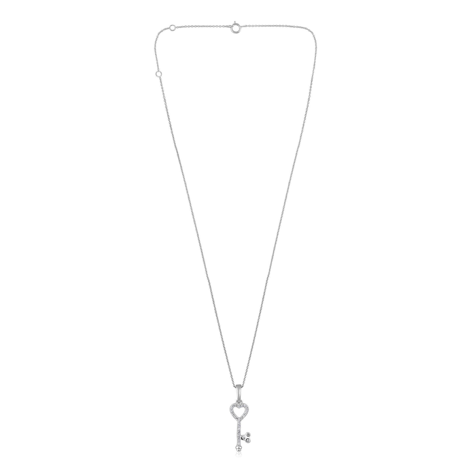 Certified 14K Gold 0.1ct Natural Diamond Heart Key Pendant Necklace