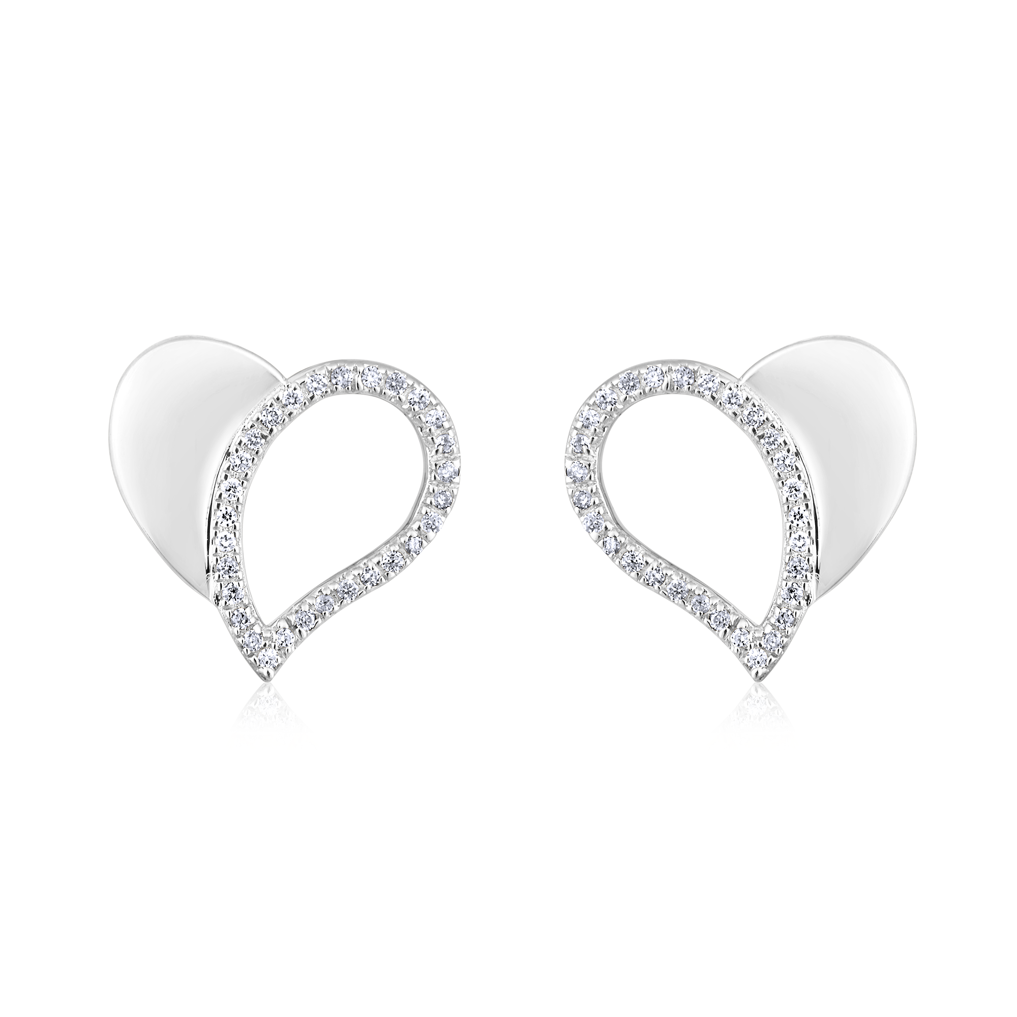 14K Gold 0.1ct Natural Diamond Heart Love Open CutOut Stud Earrings