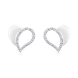 14K Gold 0.1ct Natural Diamond Heart Love Open CutOut Stud Earrings