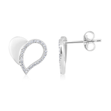 14K Gold 0.1ct Natural Diamond Heart Love Open CutOut Stud Earrings