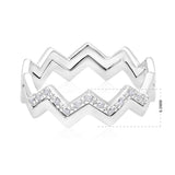 Certified 0.09ct Natural Diamond F-I1 10K Gold Curved Wave Stack Band White Ring