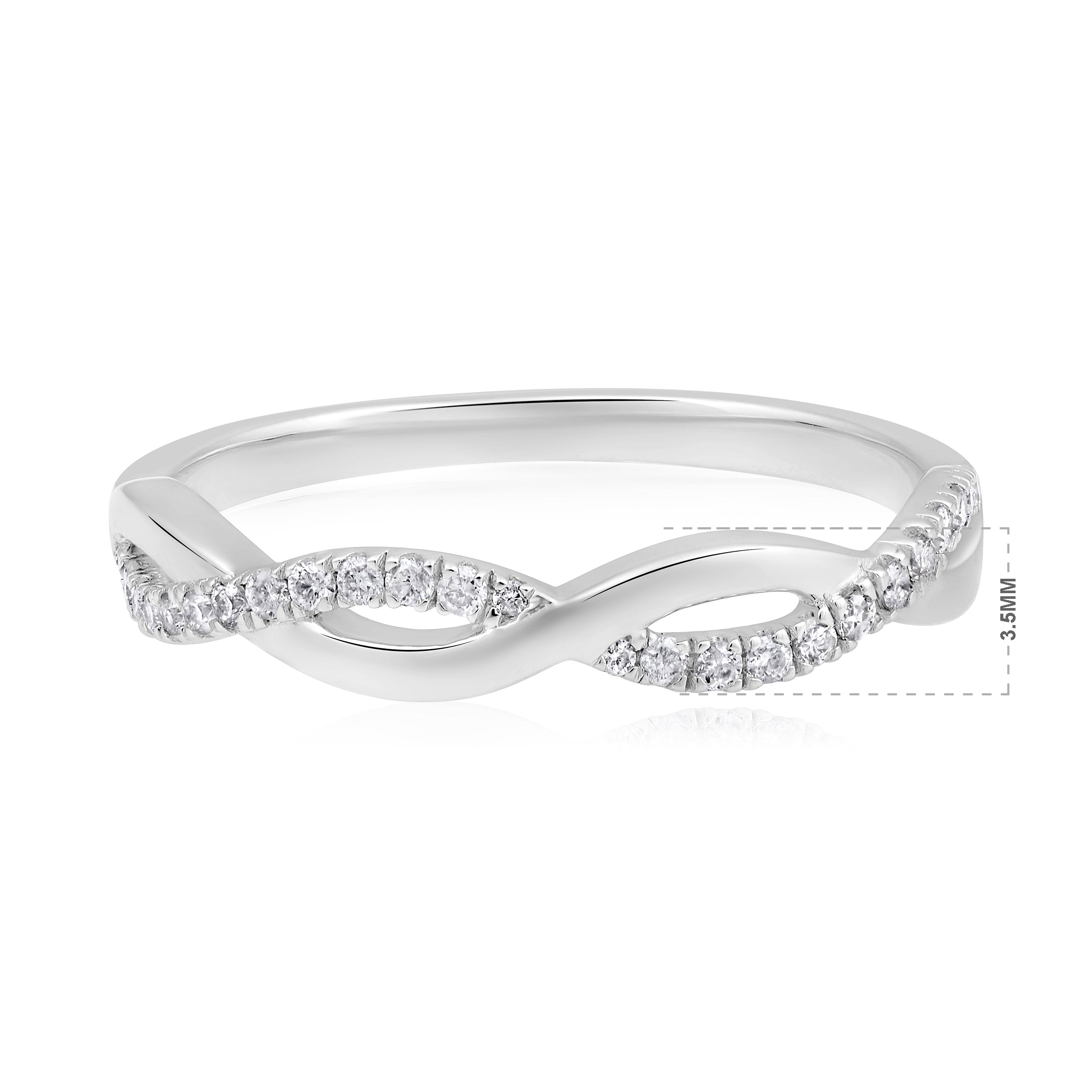 Certified 0.16ct Natural Diamond F-I1 10K Gold Designer Infinity Band White Ring