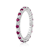 Certified 14K Gold 1.15ct Natural Diamond w/ Simulated Ruby Thin Full Band White Ring
