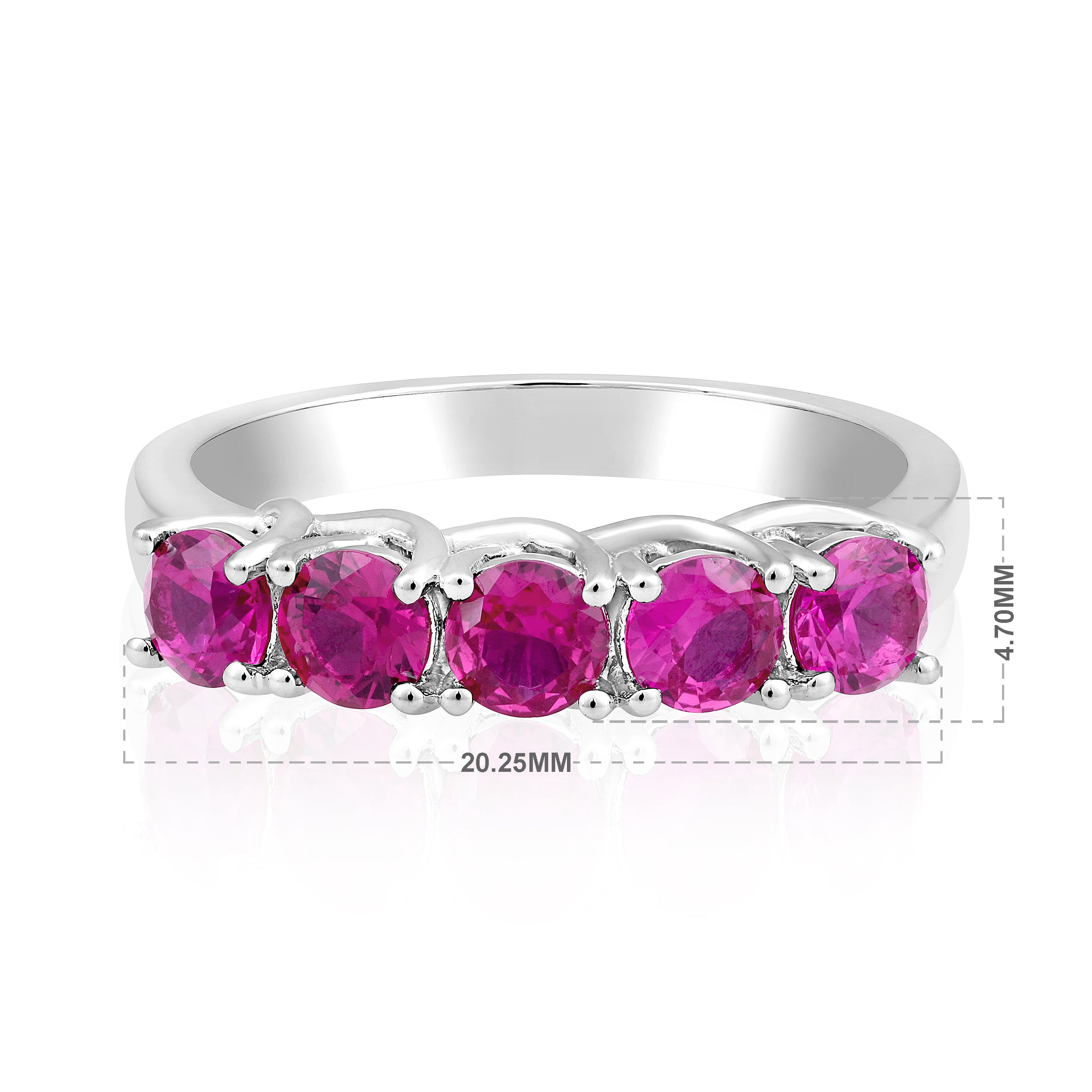 Certified 14K Gold 1.21ct Simulated Pink Ruby Designer 5 Stone Prong Band White Ring