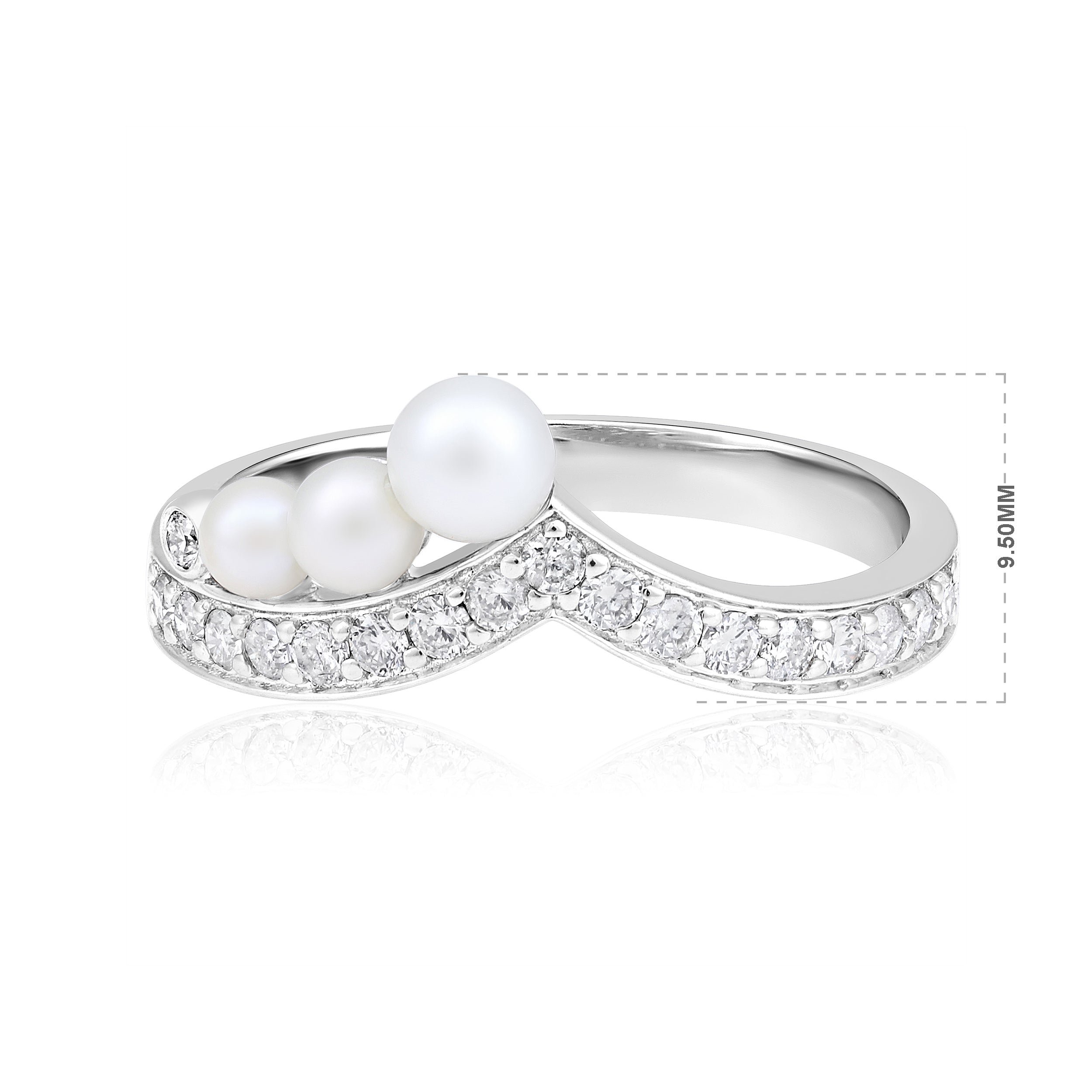 Certified 14K Gold 1.3ct Natural Diamond w/ Pearls Designer Cuved V Wedding White Ring