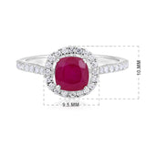 Certified 10K Gold 1.8ct Natural Diamond w/ Simulated Garnet Cushion Halo White Ring