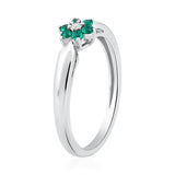 Certified 14K Gold 0.21ct Natural Diamond w/ Simulated Emerald Flower White Ring