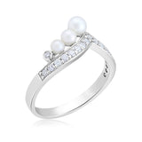 Certified 14K Gold 1.3ct Natural Diamond w/ Pearls Designer Cuved V Wedding White Ring