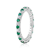 Certified 14K Gold 1.1ct Natural Diamond w Simulated Emerald Thin Full Band White Ring