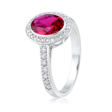 Certified 14K Gold 2.5ct Natural Diamond w/ Simulated Ruby Halo Solitaire Wedding White Ring