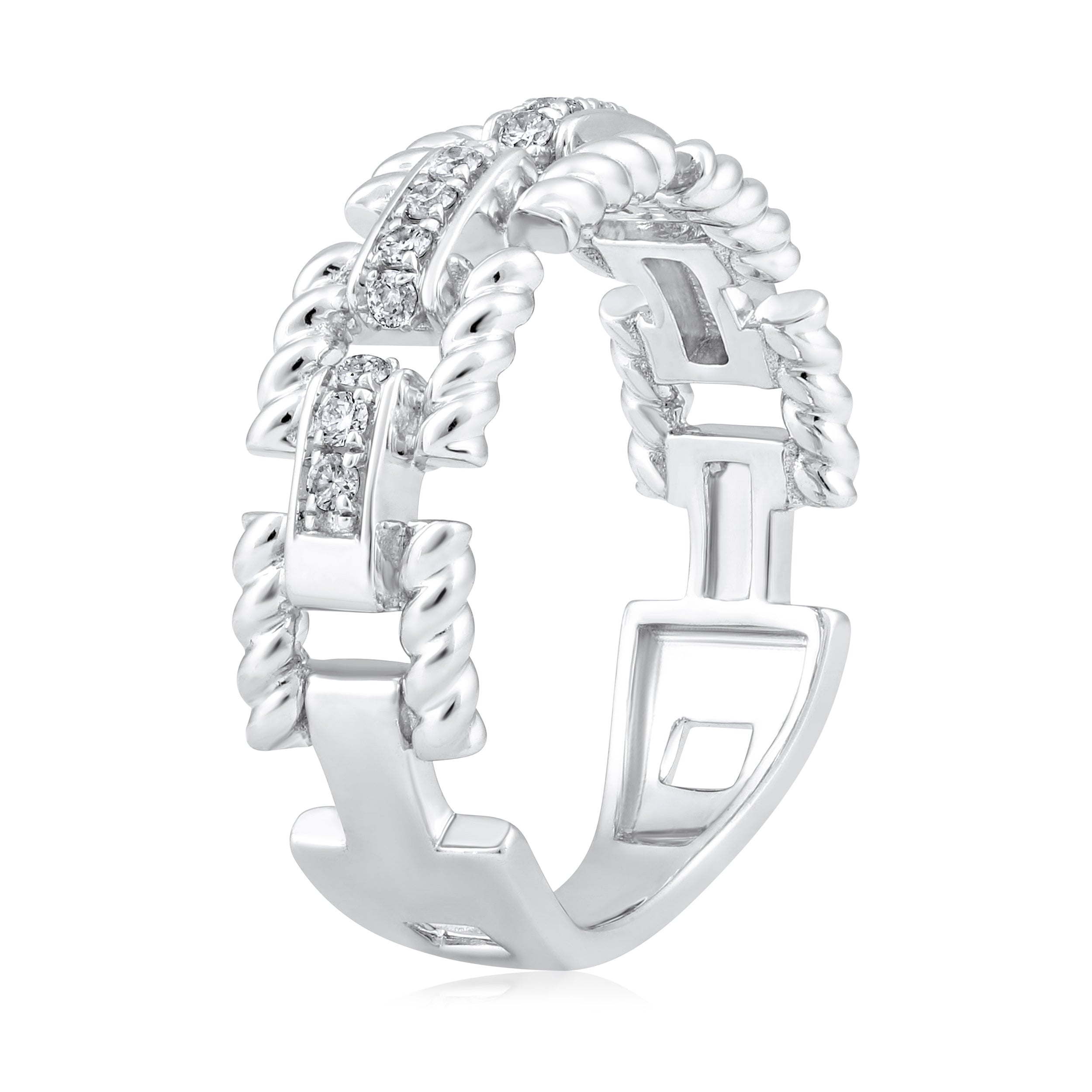 Certified 14K Gold 0.2ct Natural Diamond F-I1 Designer Chain Link Cuban Band White Ring