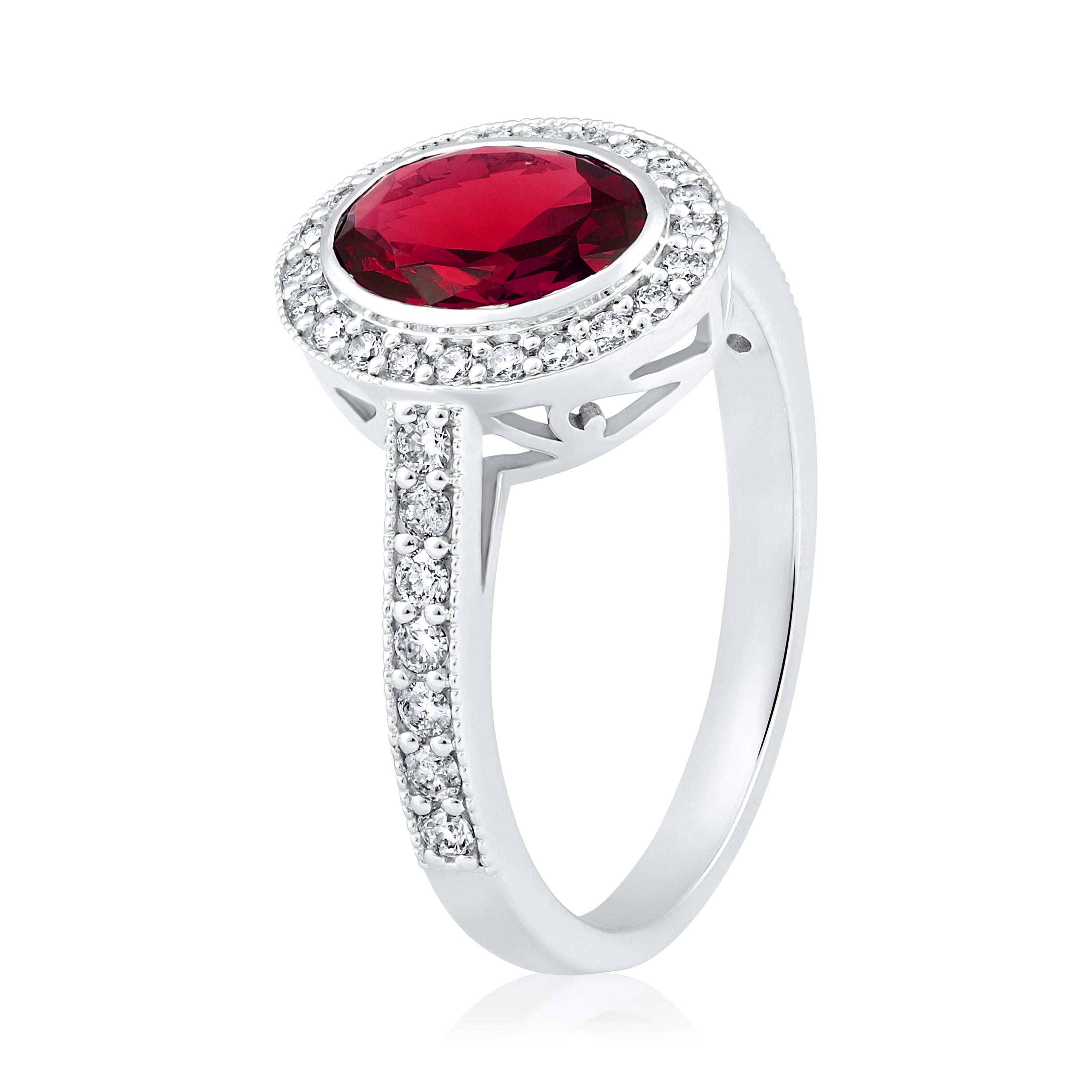 Certified 14K Gold 2.4ct Natural Diamond w/ Simulated Ruby Oval Solitaire Wedding White Ring