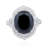 Certified 14K Gold 9.5ct Natural Diamond w/ Simulated Black Diamond Oval White Ring