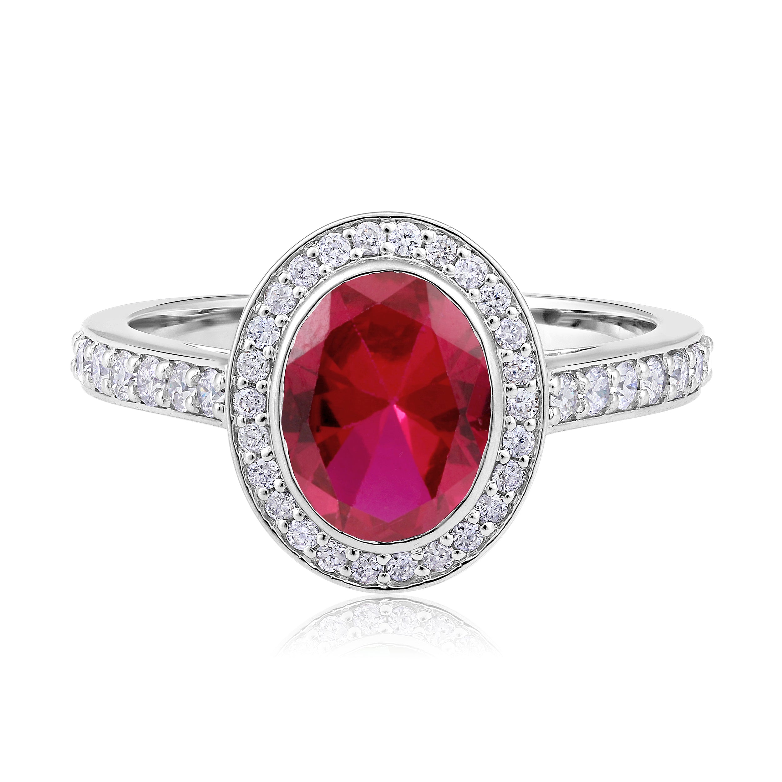 Certified 14K Gold 2.5ct Natural Diamond w/ Simulated Ruby Halo Solitaire Wedding White Ring