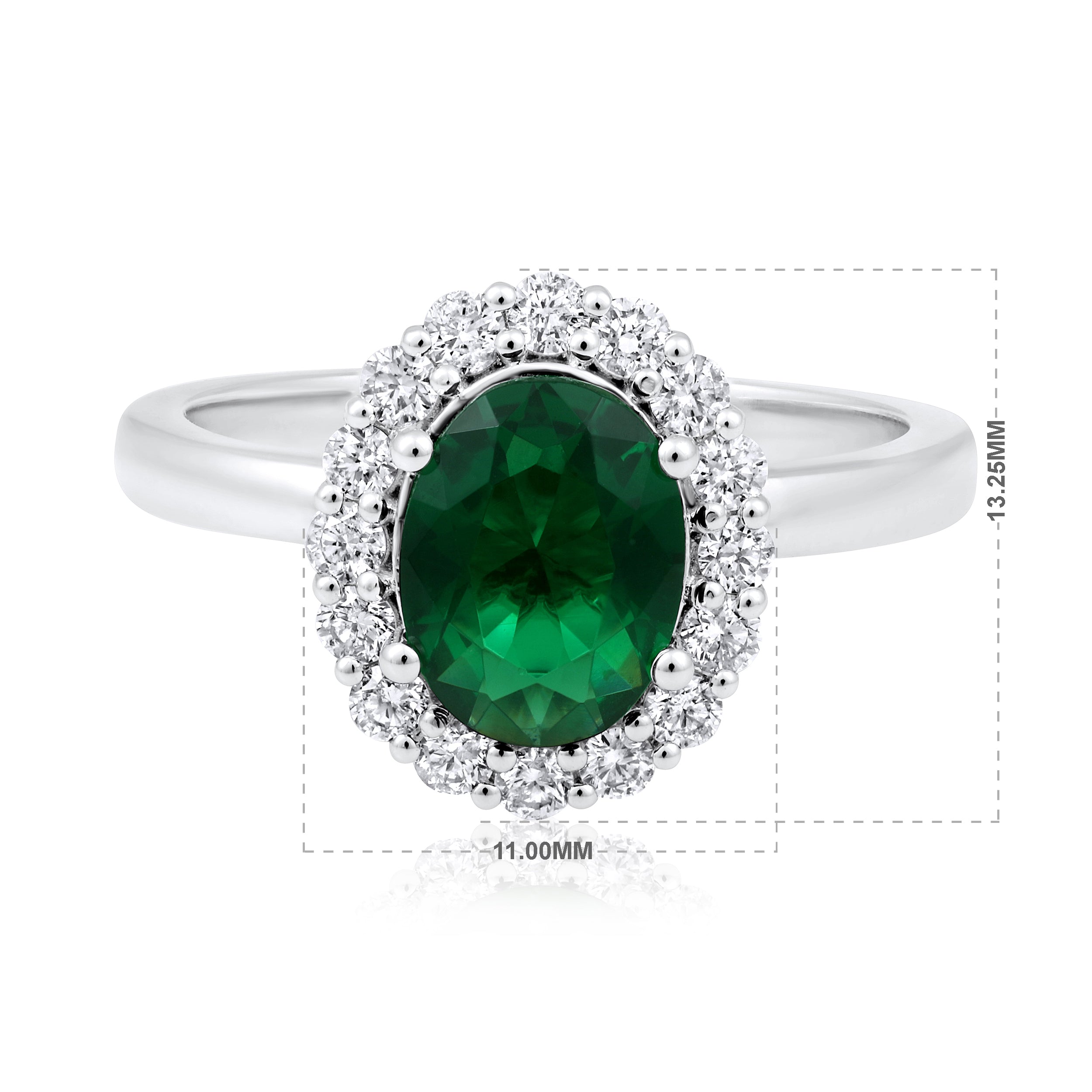 Certified 14K Gold 2.7ct Natural Diamond w/ Simulated Emerald Oval Solitaire Halo White Ring