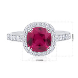 Certified 14K Gold 3ct Natural Diamond w/ Simulated Ruby Cushion Halo Solitaire Wed White Ring