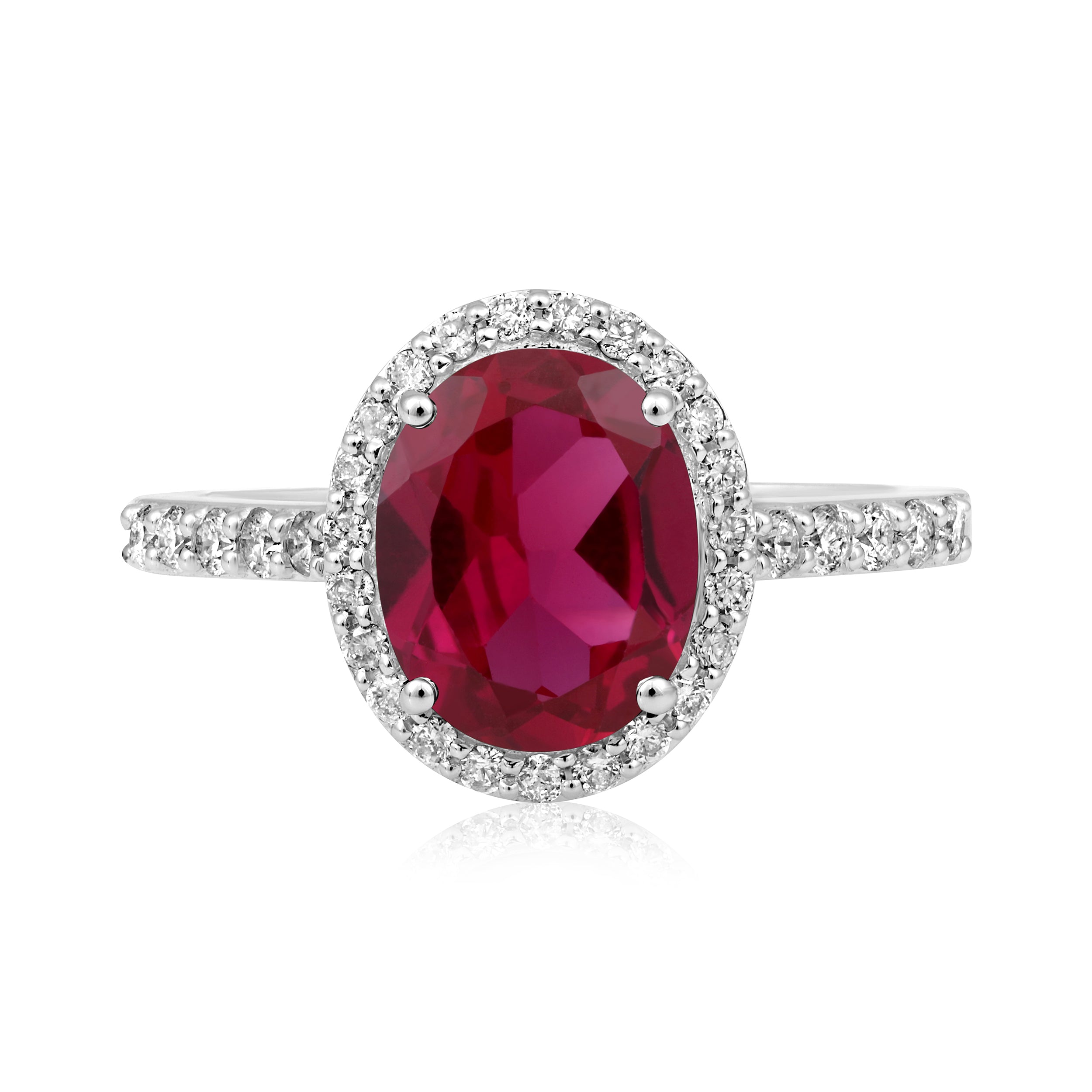 Certified 14K Gold 3.5ct Natural Diamond w/ Simulated Ruby Oval Solitaire Wedding White Ring