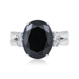 Certified 14K Gold 8.3ct Natural Diamond w/ Simulated Black Diamond Oval White Ring