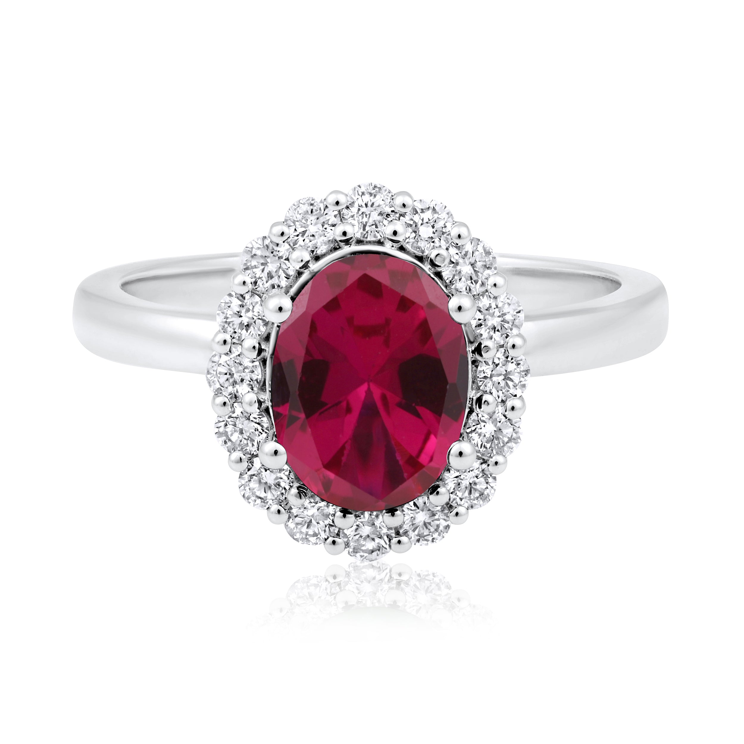 Certified 14K Gold 1.82ct Natural Diamond w/ Simulated Ruby Oval Solitaire Wedding White Ring