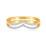Certified 0.15ct Natural Diamond F-I1 10K Gold Designer 2 Cuved V Stack Yellow Ring