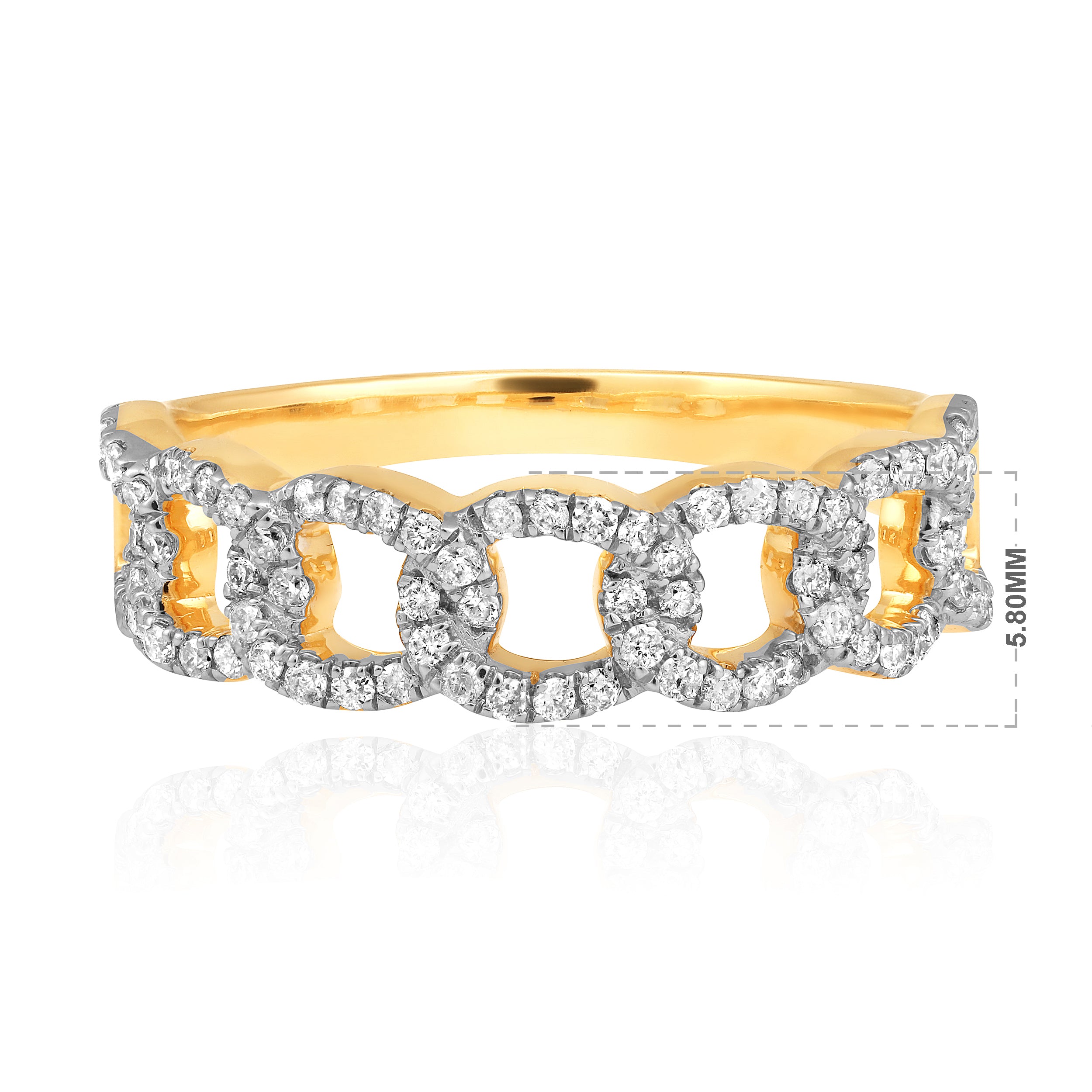 Certified 0.4ct Natural Diamond F-I1 10K Gold Designer Chain Link Cuban Band Yellow Ring
