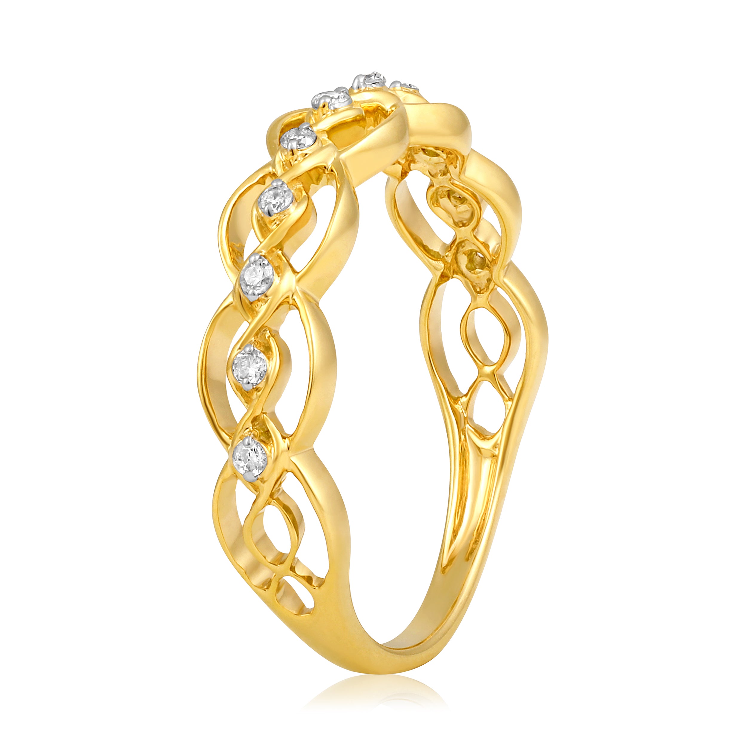 Certified 0.15ct Natural Diamond F-I1 10K Gold Designer Loop Yellow Ring
