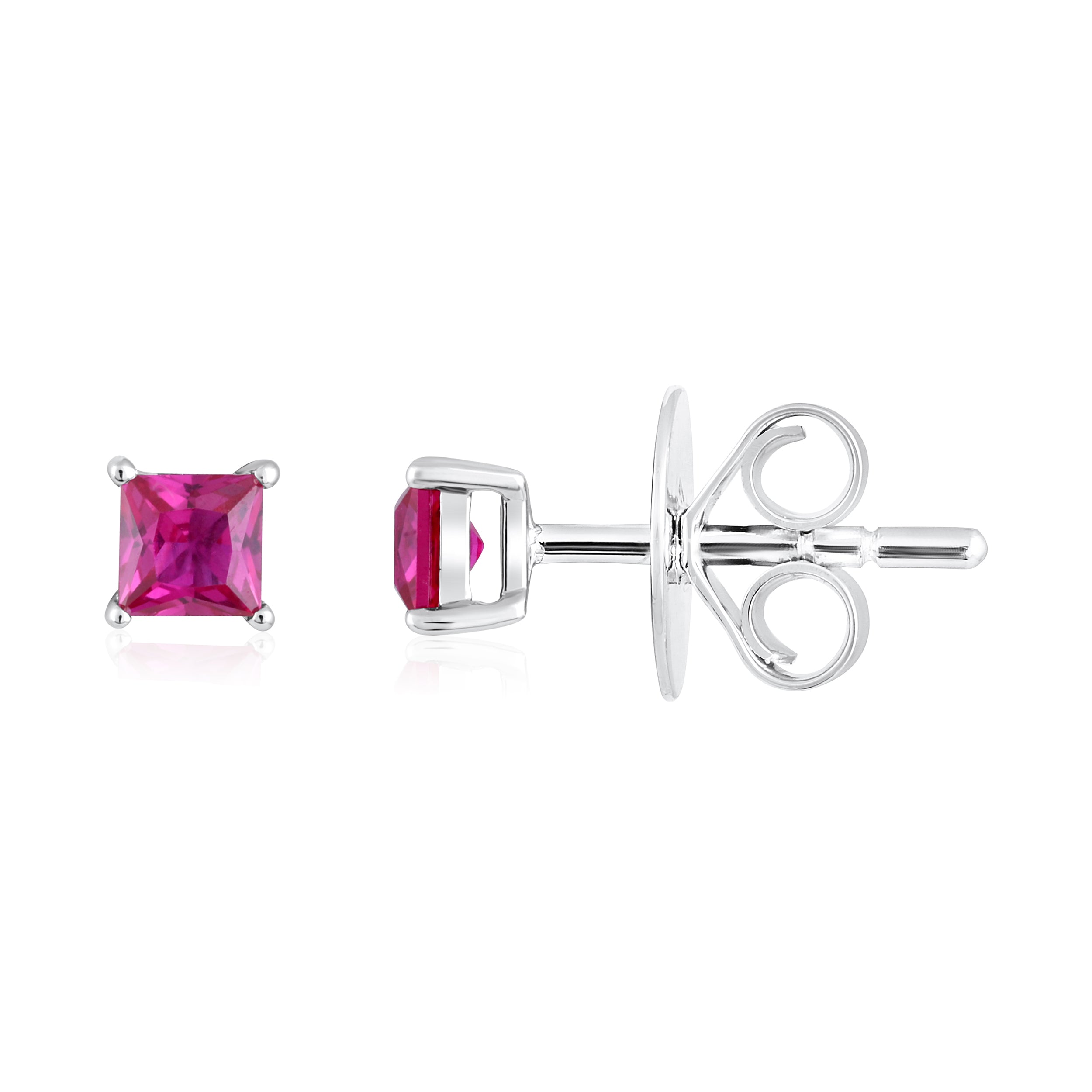 Certified 14K Gold 0.56ct Simulated Ruby Designer Square Stud Yellow Earrings