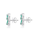 Certified 14K Gold 4.44ct Natural Diamond w/ Simulated Emerald Oval Flower Stud White Earrings