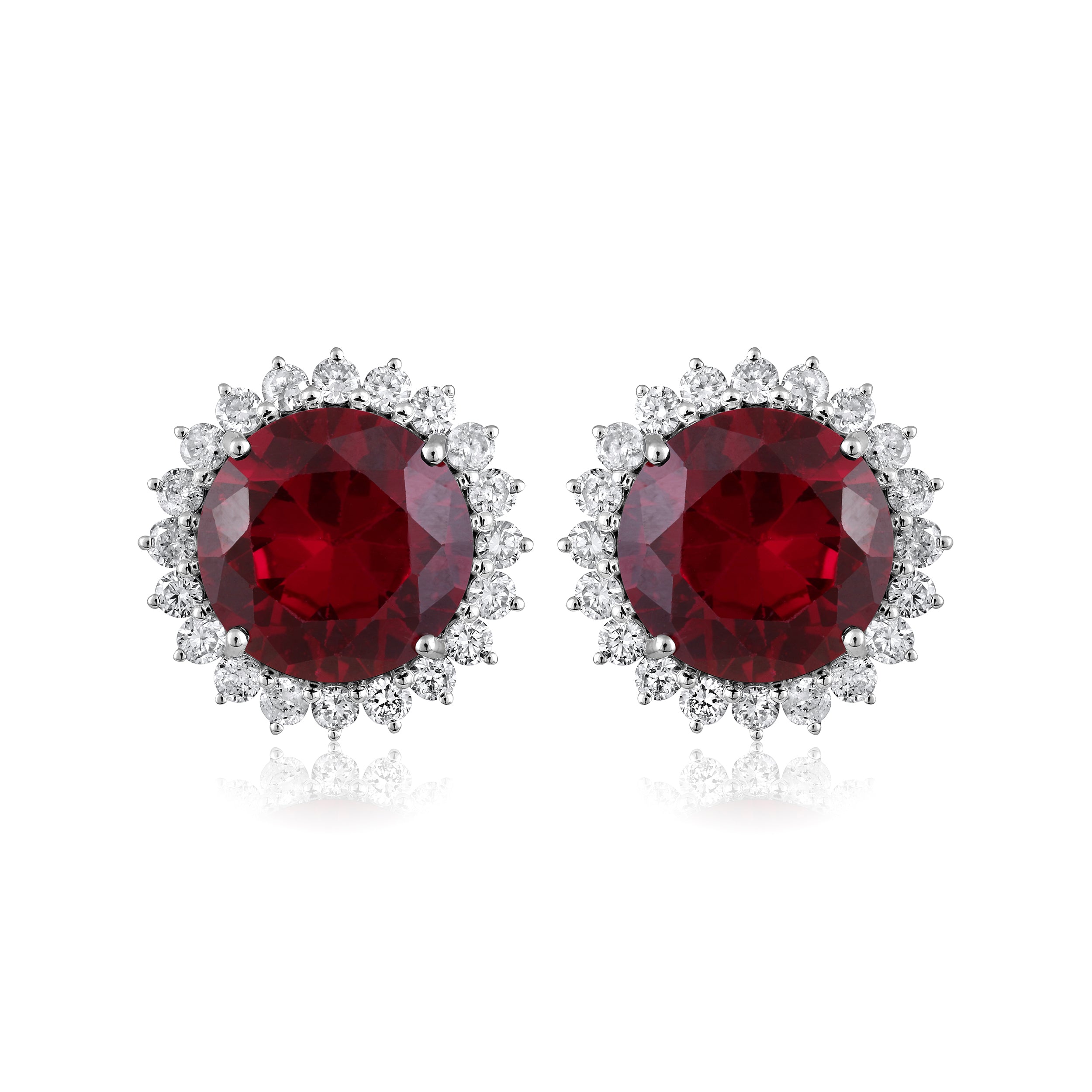 Certified 14K Gold 10ct Natural Diamond w/ Simulated Ruby Sunflower Stud White Earrings