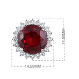 Certified 14K Gold 10ct Natural Diamond w/ Simulated Ruby Sunflower Stud White Earrings