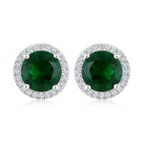 Certified 14K Gold 4.7ct Natural Diamond w Simulated Emerald Round Solitaire Stud White Earrings