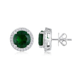 Certified 14K Gold 4.7ct Natural Diamond w Simulated Emerald Round Solitaire Stud White Earrings