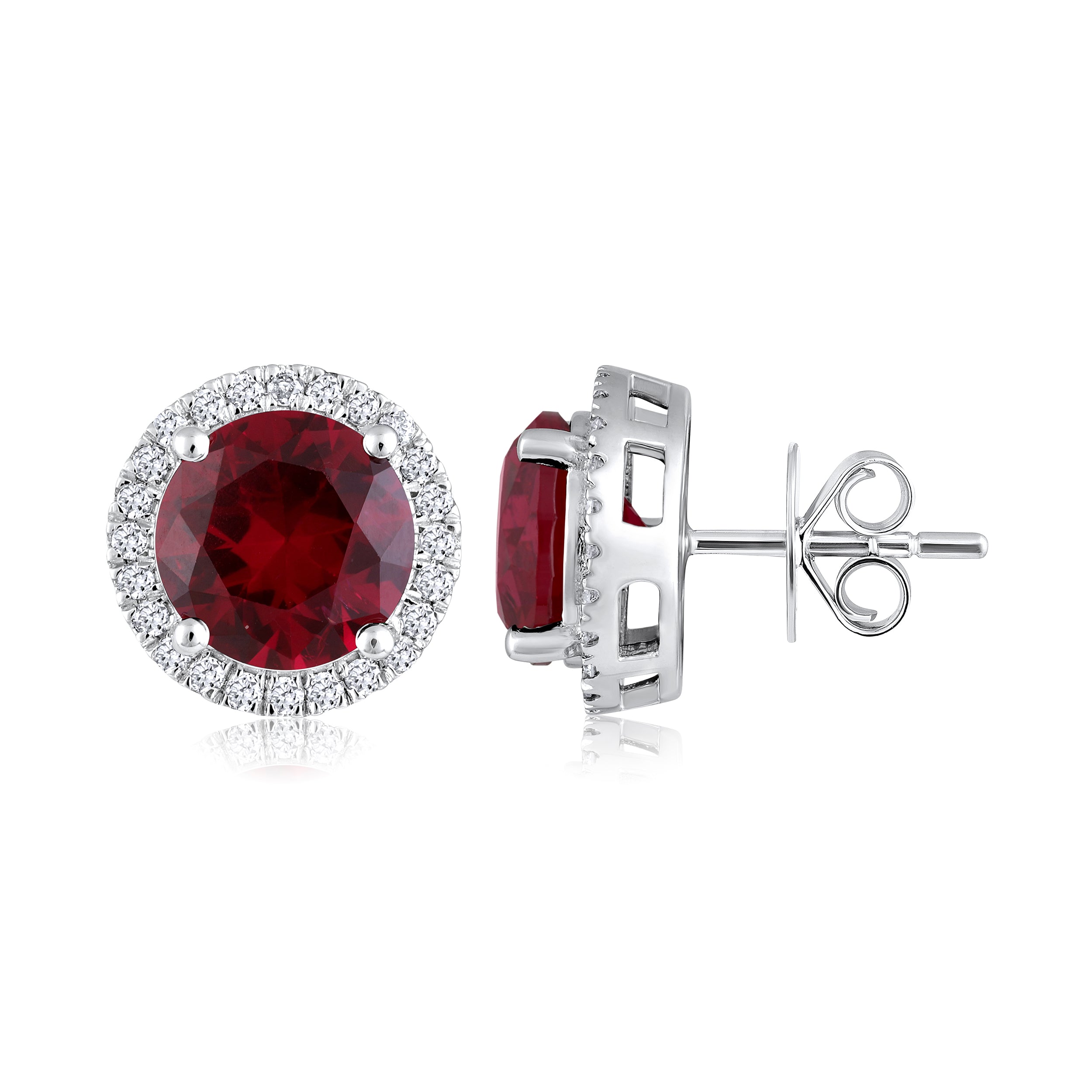 Certified 14K Gold 6.74ct Natural Diamond w/ Simulated Ruby Round Solitaire Stud White Earrings