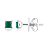 Certified 14K Gold 0.4ct Simulated Emerald Designer Square Stud White Earrings