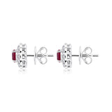 Certified 14K Gold 1.8ct Natural Diamond w/ Simulated Ruby Round Flower Stud Earrings