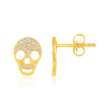 Certified 14K Gold Natural Diamond F-SI Skull Small Charm Stud Yellow Earrings