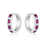 Certified 14K Gold 0.5ct Natural Diamond w/ Simulated Ruby Bezel Hoop White Earrings