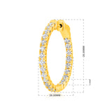 Certified 14K Gold 2ct Natural Diamond G-SI Round Inside Out 26mm Hoop Yellow Earrings