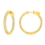 Certified 14K Gold 2ct Natural Diamond G-SI Round Inside Out 26mm Hoop Yellow Earrings