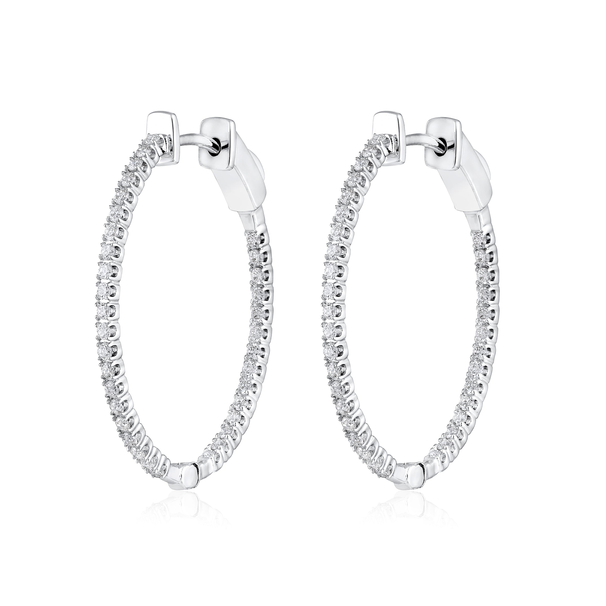 Certified 14K Gold 0.5ct Natural Diamond G-SI Oval Inside Out 26mm Hoop White Earrings