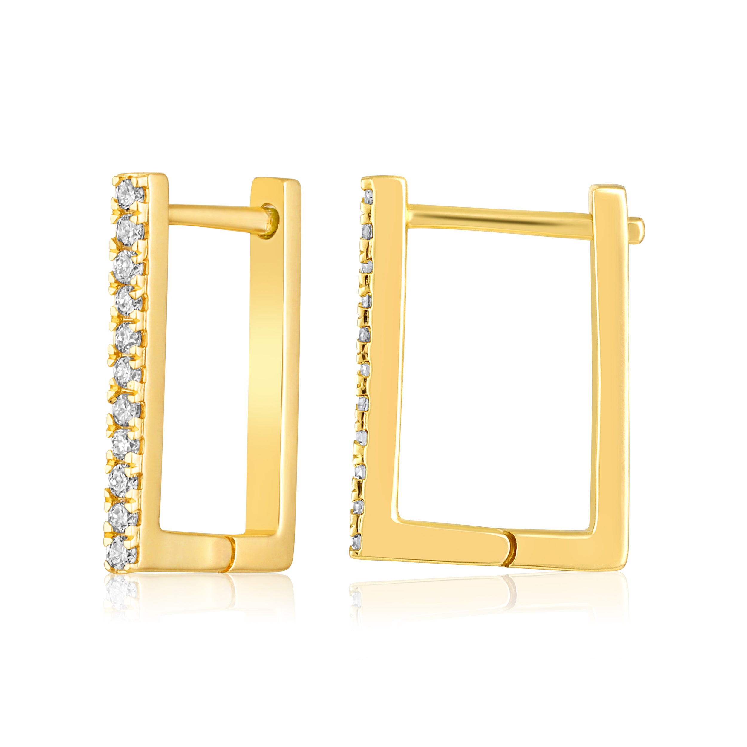 Certified 14K Gold Natural Diamond F-SI Inside Out Rectangle Hoop White Earrings