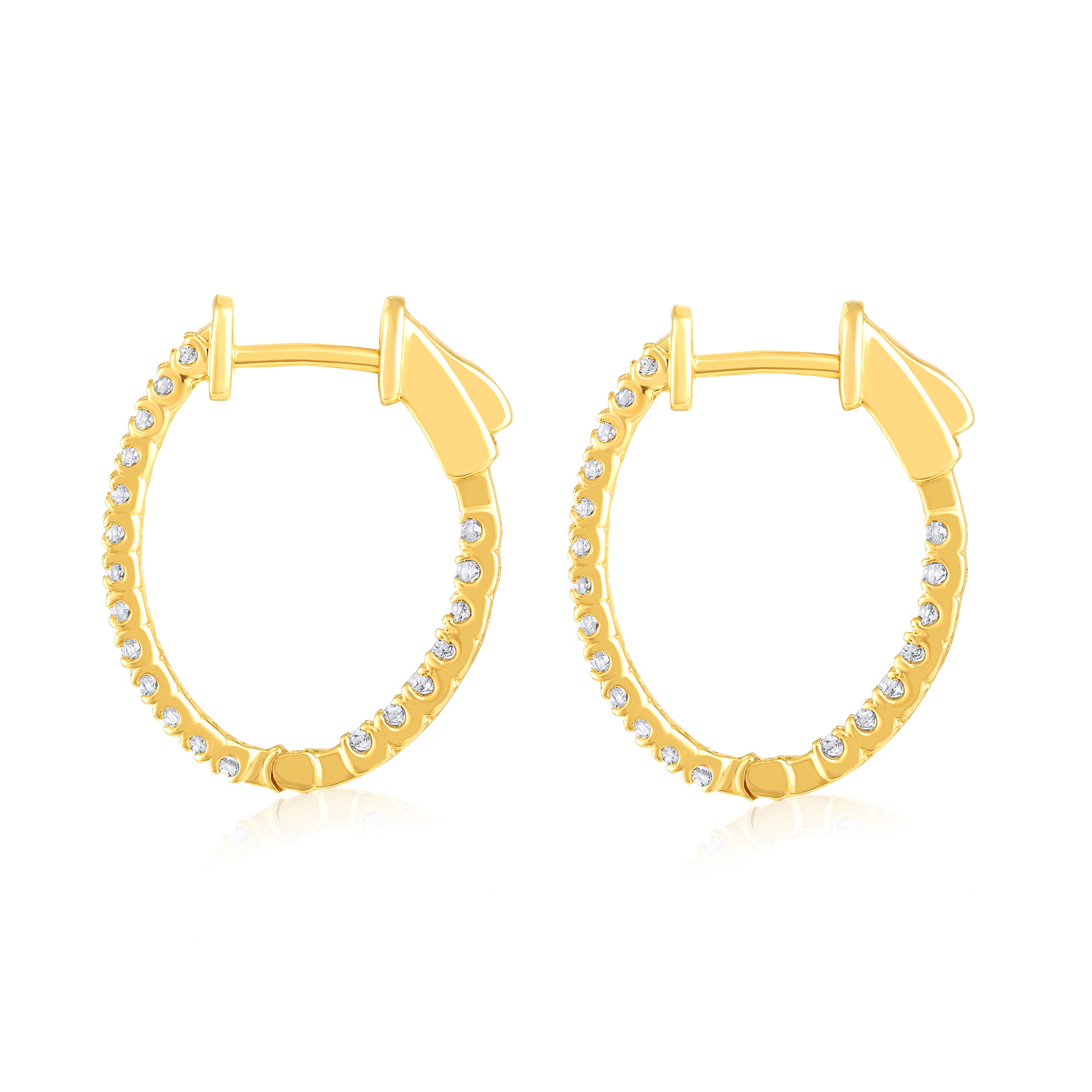 Certified 14K Gold 0.5ct Natural Diamond G-SI Oval Inside Out 20mm Hoop Yellow Earrings