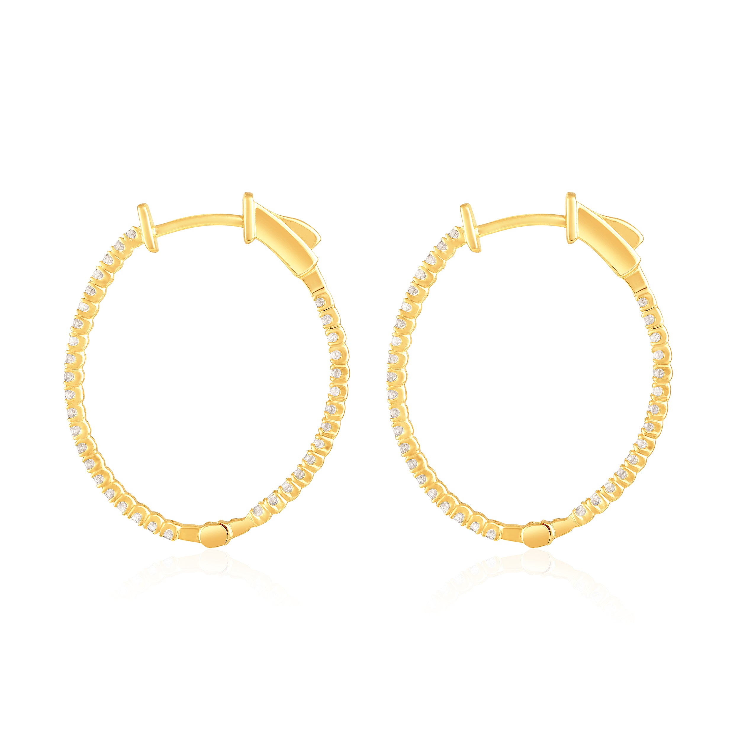 Certified 14K Gold 0.5ct Natural Diamond F-SI Oval Inside Outside 26.35mm Hoop Yellow Earrings