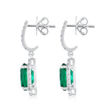 Certified 14K Gold 5.6ct Natural Diamond w/ Simulated Emerald Oval Drop Dangle White Earrings