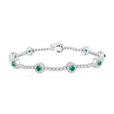 Certified 14K Gold 2.7ct Natural Diamond w/ Simulated Green Emerald Round Tennis White Bracelet