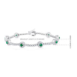 Certified 14K Gold 2.7ct Natural Diamond w/ Simulated Green Emerald Round Tennis White Bracelet