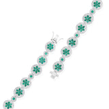 Certified 14K Gold 6.2ct Natural Diamond w/ Simulated Emerald Round Flower Tennis White Bracelet