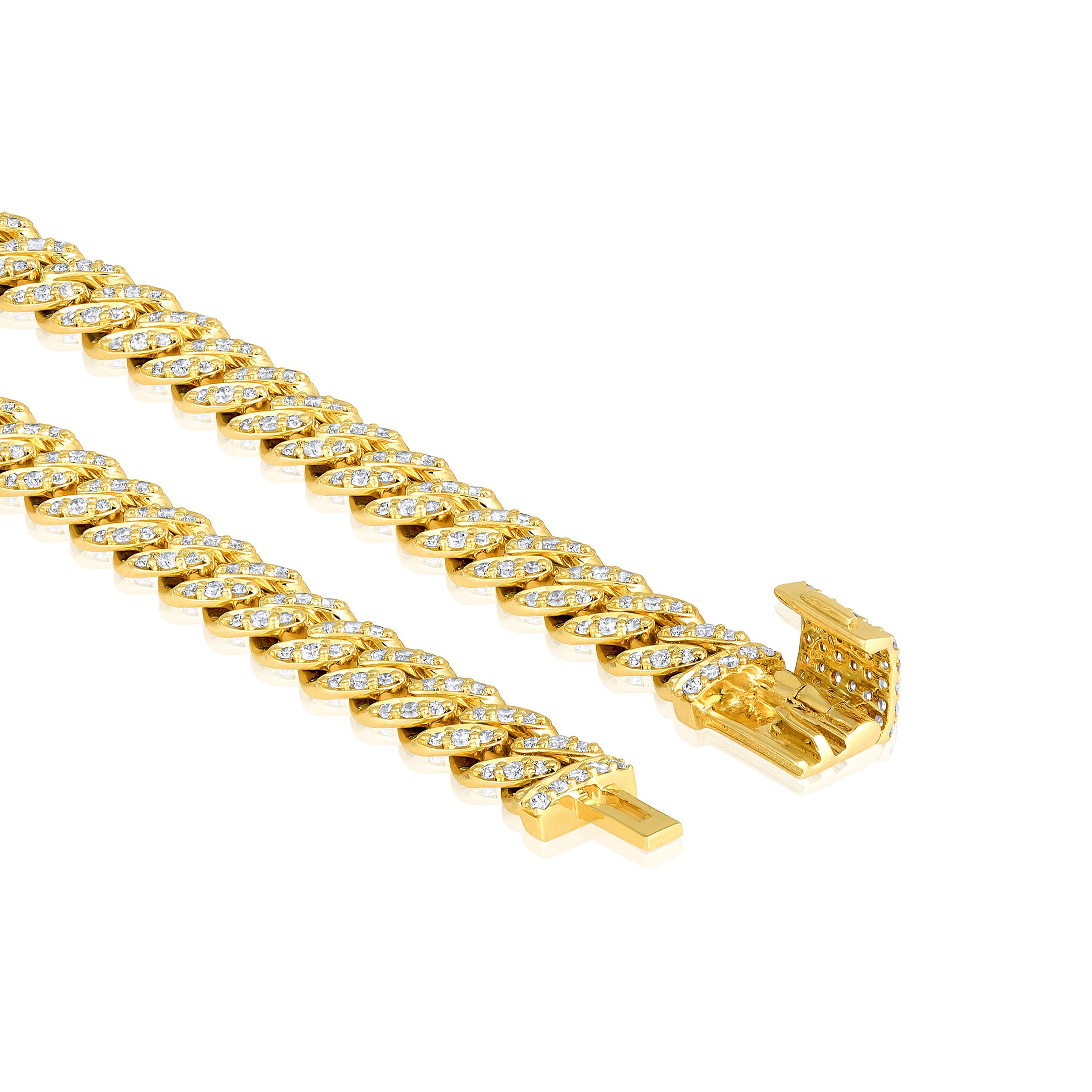 Certified 10K Gold 2.34ct Natural Diamond F-I1 7mm Cuban Link Chain Yellow Bracelet